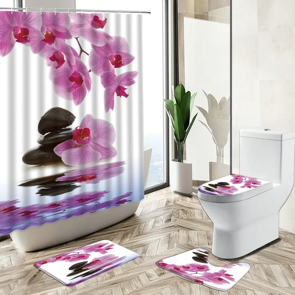 Bamboo Bath Mat - Tirai Kamar Mandi Motif Anggrek Hijau